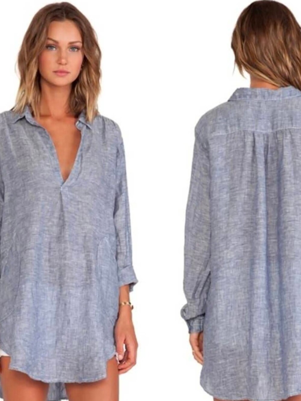 Lucky Brand Linen Cotton BlendBlue White Striped Button-Down Shirt Tunic M